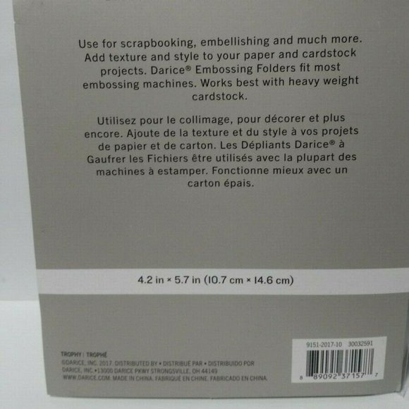 Darice Embossing Folder Trophy Scrapbook Paper Crafts Card Making - Picture 5 of 6